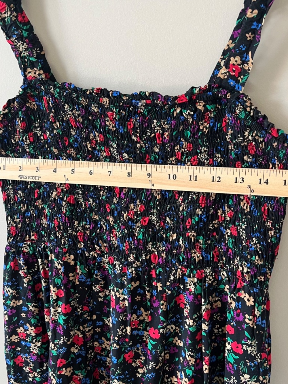 GAP Floral Smocked Midi Dress Women's L Black Sleeveless Cottagecore Boho Rayon - Picture 10 of 12